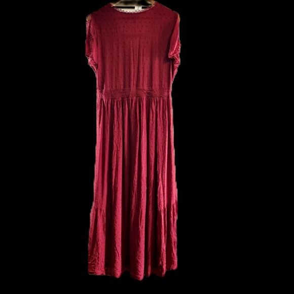 Lulus Completely In Love Wine Red Swiss Dot Button Front Maxi Dress XL - Picture 5 of 11
